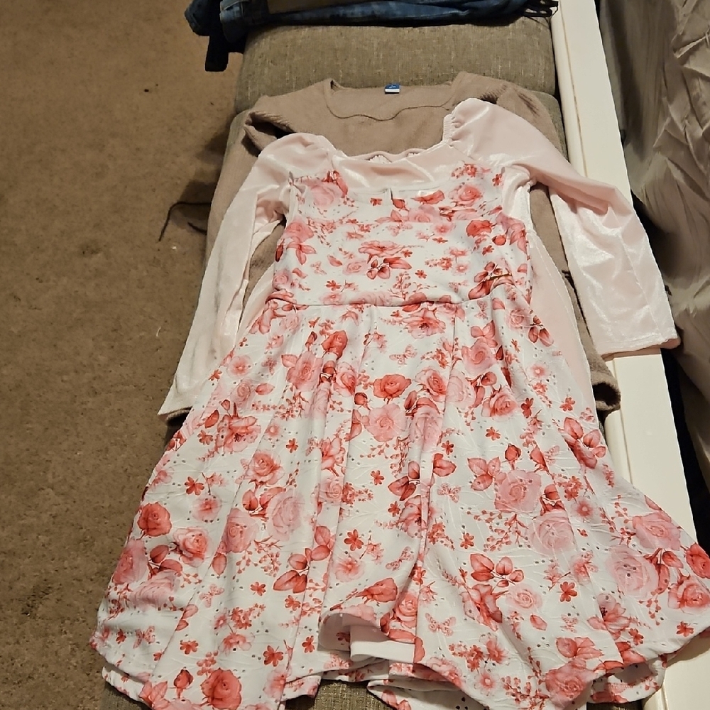 Old Navy brown Dress,  Pink Floral Kids Dress, Pink Long Sleeve